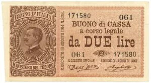 2 LIRE DIAZ VENEZIA GIULIA E TRIDENTINA TERRE REDENTE 1914/09/21 BB/SPL