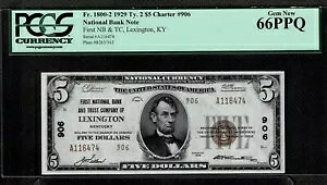 1929 年 $5 ドル TY 2 レキシントン国立銀行紙幣 未流通 PCGS 66