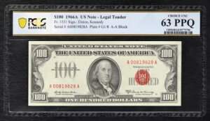 FR�B 1551 1966-A 100 �h���@��ʉݕč����� PCGS ���� UNC-63PPQ