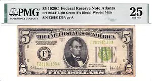 1928-C $5 �A�M������s���A�g�����^ ���C�g �O���[�� �V�[�� PMG VF25 #F28191139A