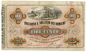 100  SOCCORSO A SOLLIEVO DEI ROMANI EMESSO FIRMA GARIBALDI 30/04/1867 BB