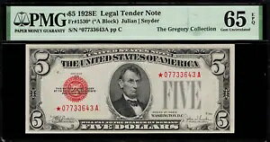 1928E $5 �@��ʉ� FR-1530* - �u�X�^�[ �m�[�g�v - �O���[�h PMG 65 EPQ