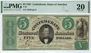 T-33 PF-13 1861 $5 ��R���� - PMG Very Fine 20 - �Ĕ��s�\�G���[