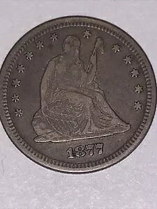 1877- S 25c �V�[�e�b�h ���o�e�B �V���o�[ �N�H�[�^�[ �_���[ �R�C�� EF 40 (�f���炵��)