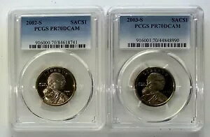 2002 & 2003 S $1 v[t PCGS 70 DCAM 2 RC TJKEBA h Zbg