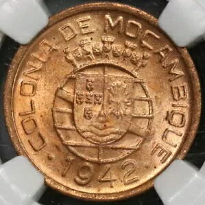 1942 NGC MS 64 RED モザンビーク 10 センタボス ポルトガル アフリカ コロニー コイン (21091604C)