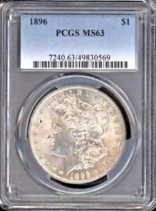 1896 モーガン シルバー 1 ドル PCGS MS63 明るい色合いの詳細なコイン