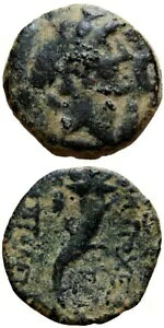 ギリシャのコイン アケ プトレマイス、フェニキア、AE15 レプトン、紀元前 125 〜 121 年。 2.47g。ジュガテ彼
