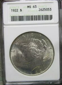 1922 �s�[�X�_���[ �V���o�[ ---- ANACS MS-63 �O���[�h�R�C�� ---- #787B