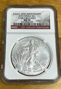 2011 �A�����J�� �V���o�[ �C�[�O�� �h�� 1 �h�� NGC MS 70 ���������[�X 25 ���N�L�O