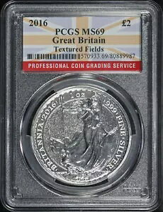 2016 �C�M���X ?2 �V���o�[ �e�N�X�`���[�h �t�B�[���Y �u���^�j�A 1 �I���X PCGS MS-69 �t���O ���x��