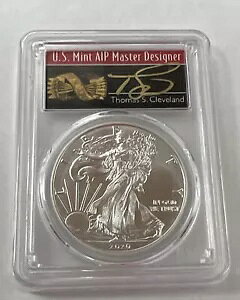 2020 シルバー イーグル-PCGS MS70-トーマス クリーブランド-ファースト ストライク 1 オブ 1000-アロー ラベル
