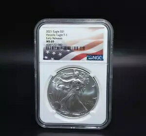 2021 Heraldic Eagle T-1 ���������[�X �V���o�[ �C�[�O�� $1 �h�� �R�C�� NGC MS69 080