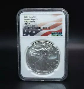 2021 Heraldic Eagle �V���o�[�C�[�O�� $1 �h���R�C�� T-1 ���������[�X NGC MS69 079