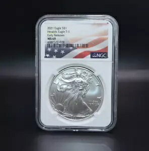 2021 Heraldic Eagle T-1 ���������[�X �V���o�[ �C�[�O�� $1 �h�� �R�C�� NGC MS69 078