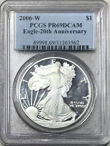 2006-W �A�����J�� �V���o�[ �C�[�O�� 20 ���N�L�O PCGS PR69 �f���炵������ƋP��