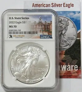 2022 アメリカン シルバー イーグル デラウェア州 41/50 米国ステート シリーズ NGC MS 70