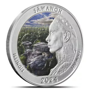 2024 1 オンス カラー化されたネイティブ アメリカ ザ ビューティフル イリノイ銀貨 (ボックス、CoA)