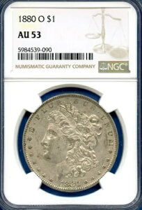 1880 O NGC AU53 ���[�K�� �V���o�[ �_���[ $1 US �~���g ���A �L�[ �f�[�g �R�C�� 1880-O AU-53