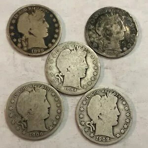 BARBER SILVER HALF DOLLARS ������̕��� 5 ��ށB 1898 1899 1904 1906 1908o�B #18