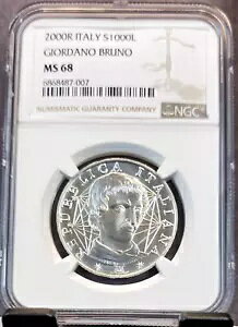 2000 �C�^���A �V���o�[ 1000 ���� �W�����_�[�m �u���[�m NGC MS 68 ��������� BU �R�C��