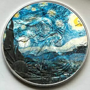 ヴァン・ゴッホ - 星月夜 - アメリカン シルバー イーグル 1オンス 0.999 シルバー ダラー コイン アート