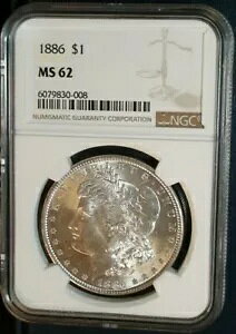 1886 ���[�K�� �V���o�[ 1 �h���d�݁B NGC �O���[�h: MS 62�BNGC CERT: 6079830-008�B