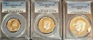 1976 S 90% �V���o�[ �o�C�Z���e�j�A�� 3 �R�C�� ���b�g 25c�A50c $1 PCGS PR 69 DCAM