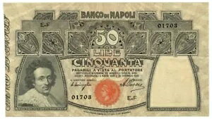 50 ���� BANCO DI NAPOLI BIGLIETTO AL PORTATORE 1909/12/30 SPL-