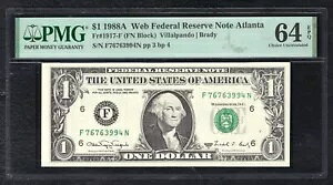 FRB 1917-F 1988-A $1 FRN uWEB PRESS F-N BLOCKv W[WABAg^ PMG UNC-64EPQ (C)