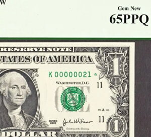 2003A FR Note DALLAS $1 Fr 1931-K LOW シリアル 00000021 ☆STAR☆ GEM UNC PCGS 65 PPQ
