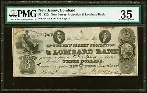 1820's �j���[�W���[�W�[�B�����o�[�h - NJ Pro & Lombard Bank $3 - PMG 35 - PMG ���m���Ă���̂� 2 �Ђ̂�!