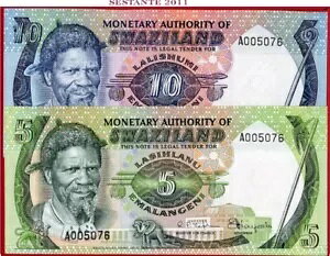 SWAZILAND 5 + 10 EMALANGENI nd 1974 P 3 + 4 VAԍ UNC 