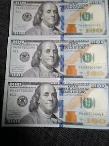 連続シリアル番号 100 ドル紙幣 2017A ロット 3