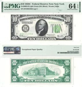 1928-C $10 AMs F-2003-B PMG Ch Unc-64 EPQ