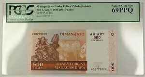2004 マダガスカル 500 アリアリ 2500 フラン紙幣 SCWPM# 88b PCGS Superb GEM 69 PPQ