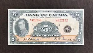 紙幣 カナダ銀行 1935年 $5 5ドル A422152 英語版