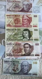 2002年セット紙幣メキシコ50-1000ペソ5枚同一シリアル