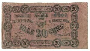 20 CENTESIMI FIDUCIARIO SOCIET? DEGLI OPERAI DI MOSSO SANTA MARIA MB/BB