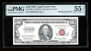 DBR 1966 $100 @_1550 PMG 55 EPQ VA A00322964A