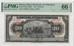 1913 ���L�V�R 20 Banco del Estado de Chihuahua PMG �F���� ������