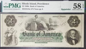 PMG58 EPQ USA 1860 $2 oN Iu AJ.[hACh vrfX ( +1 B/note)#22937