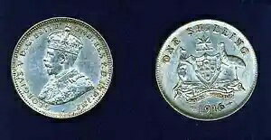 オーストラリア ジョージ V 1916-M 1 シリング銀貨 XF/AU、魅力的です。