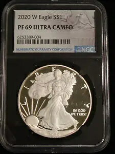 2020-W プルーフ $1 アメリカン シルバー イーグル NGC PF69 ULTRA CAMEO ブラック コア