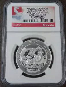 2015 �J�i�_ $10 �z���C�g�E�H�[�^�[ ���t�e�B���O �A�h�x���`���[ NGC PF 70 �V���o�[ �R�C�� 1/2 �I���X .9999