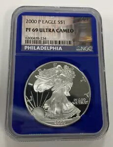 2000P シルバーイーグル〜NGC MS69 PF69 ウルトラカメオ〜フィラデルフィア〜ブルーコア