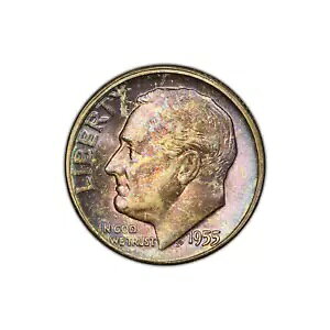 1955 ���[�Y�x���g PCGS MS66 �_�C�� �N�₩�ȃo�C�I���b�g �g�[�j���O 10c �R�C�� �S�[���h �V�[���h �O���[�f�B���O