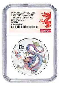 2024 �I�[�X�g�����A ���i�[ �h���S�� 1 �I���X �V���o�[ �J���[ �z���C�g/�e�B�[�� �R�C�� NGC MS70 FR