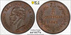 �C�^���A 1861 M 5 �Z���e�V�~ �R�C�� KM #3.2 - PCGS MS 64 BN