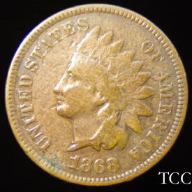 1868 インディアン ヘッド セント ~ 希少日付ペニー 1c コイン ~ 送料無料 ~ TCC